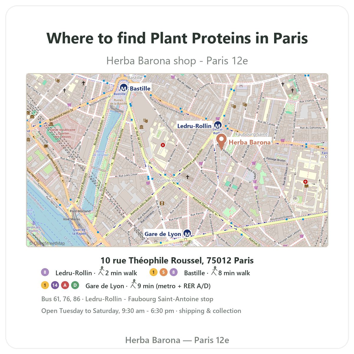 Find plant proteins in Paris - shop map Herba Barona Paris 12th