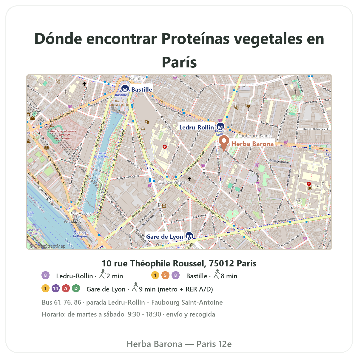 Encontrar Proteinas vegetales Paris en Paris - plano tienda Herba Barona Paris 12e