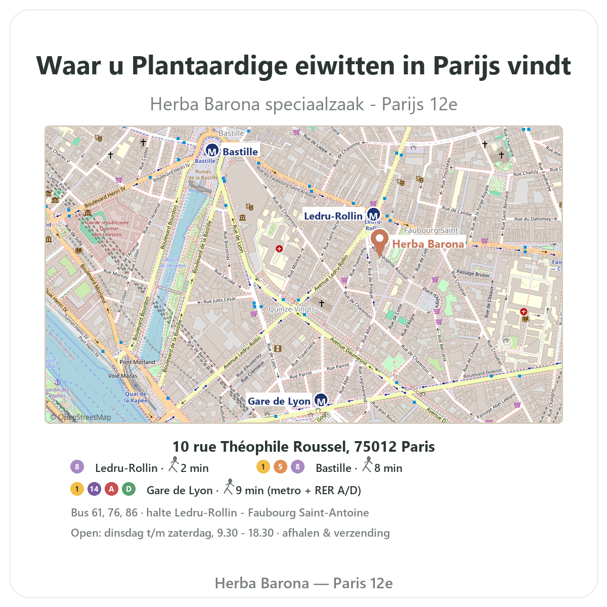 Plantaardige eiwitten vinden in Parijs - plattegrond winkel Herba Barona Parijs 12e