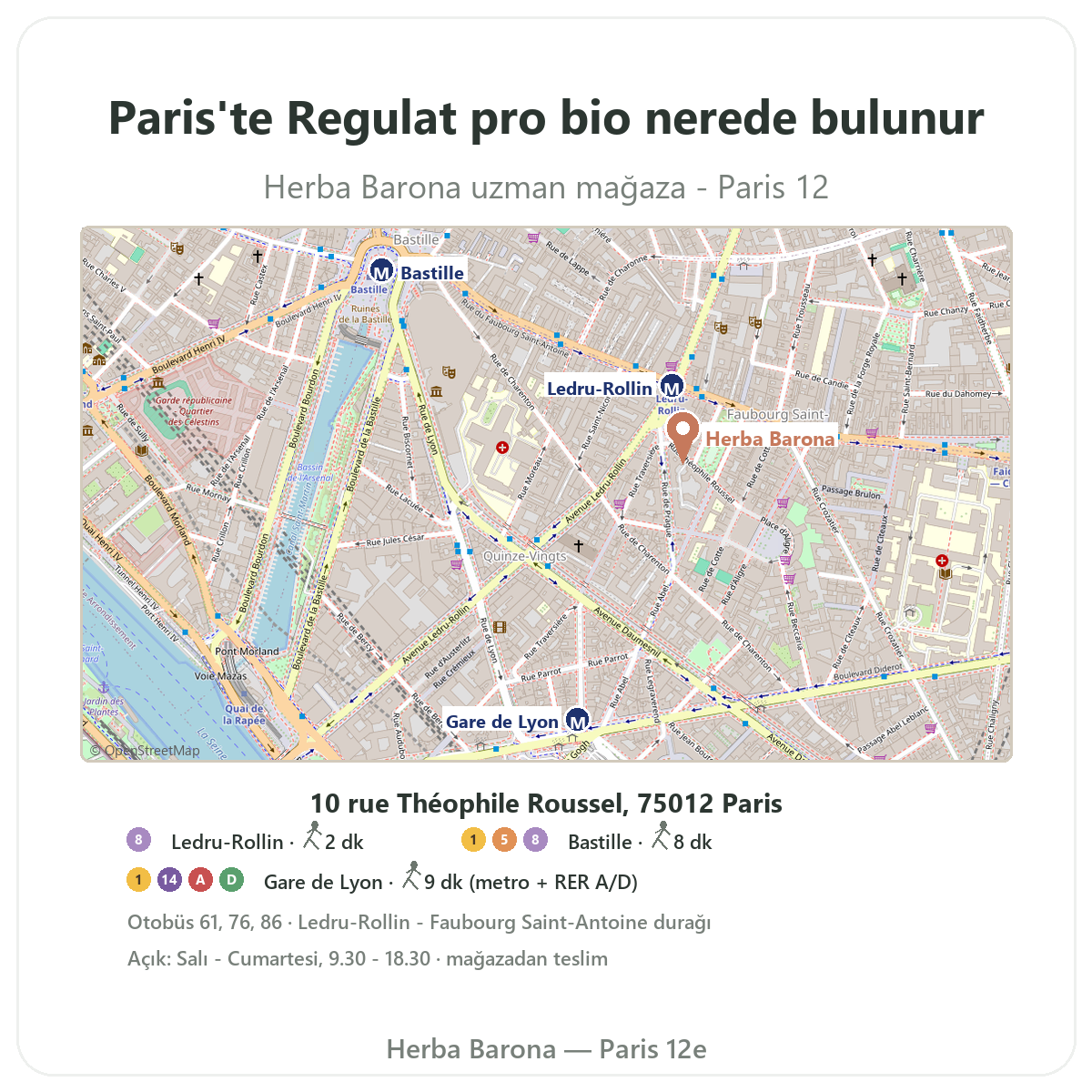 Paris’te Regulat Pro Bio’yu bulun — Herba Barona Paris 12. bölge mağaza planı