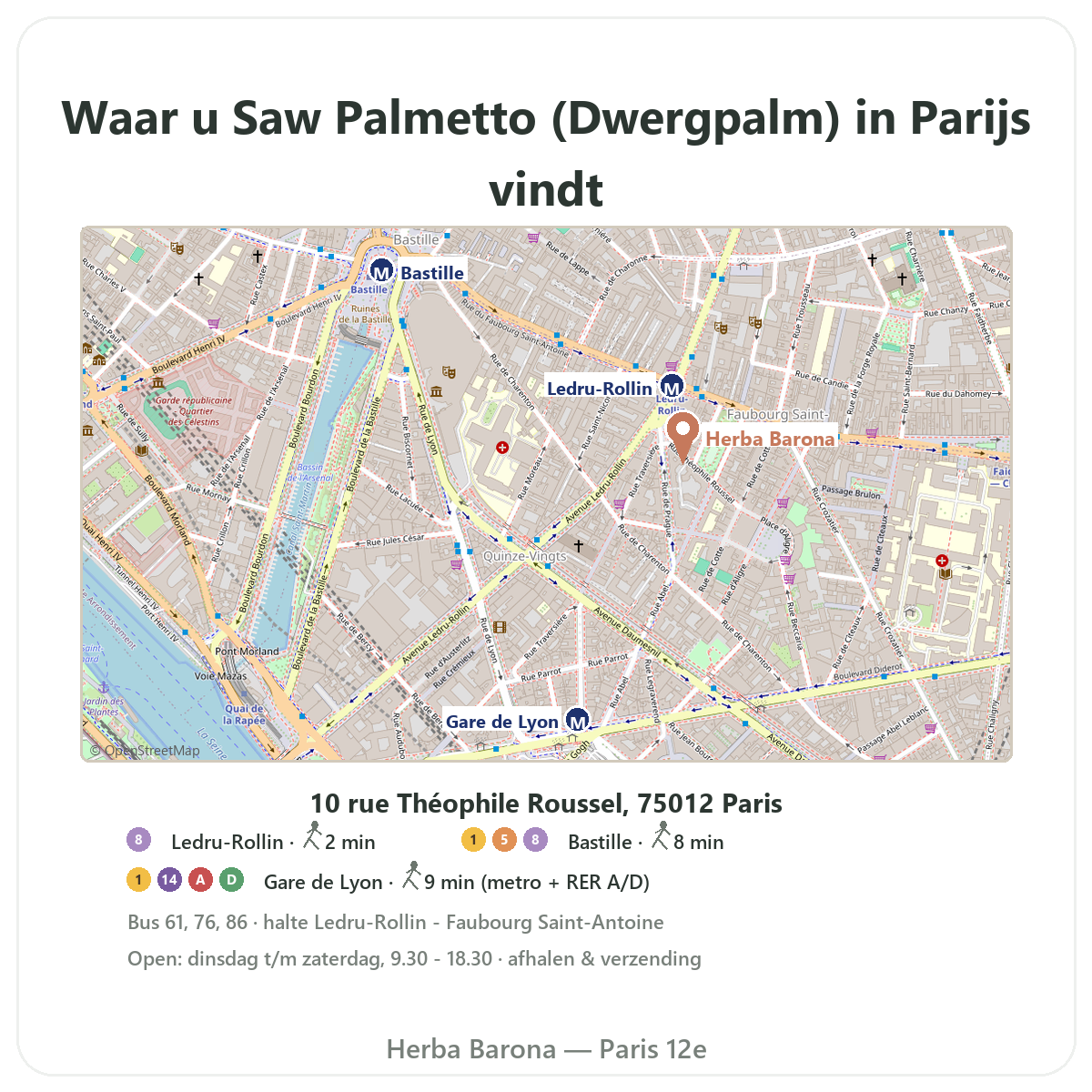 Saw Palmetto vinden in Parijs - plattegrond winkel Herba Barona Parijs 12e