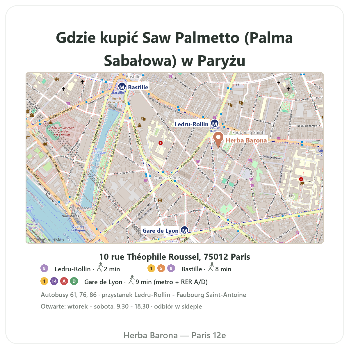 Jak znaleźć Saw Palmetto - plan sklepu Herba Barona, Paryż 12