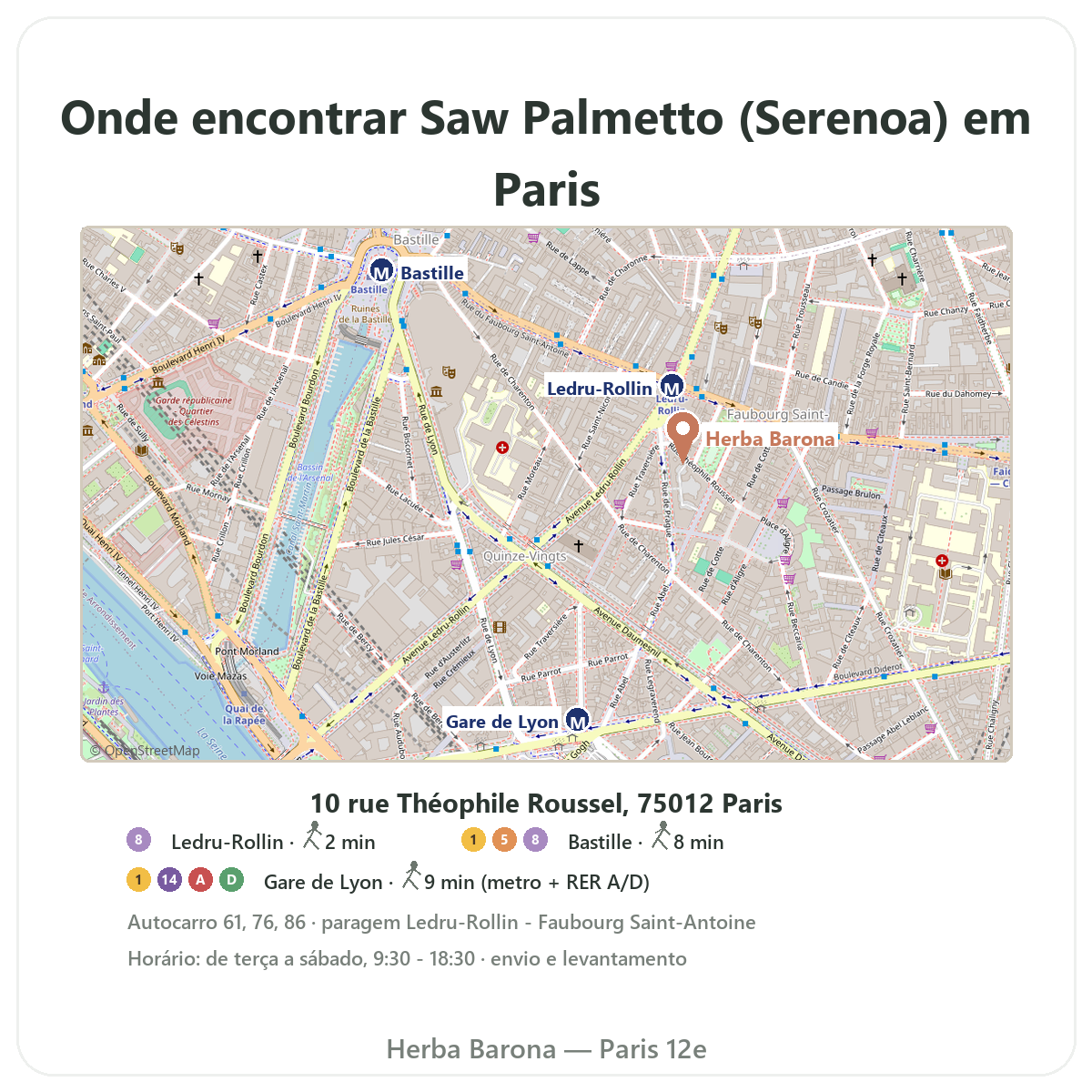 Encontrar Saw Palmetto Paris em Paris - mapa da loja Herba Barona Paris 12e