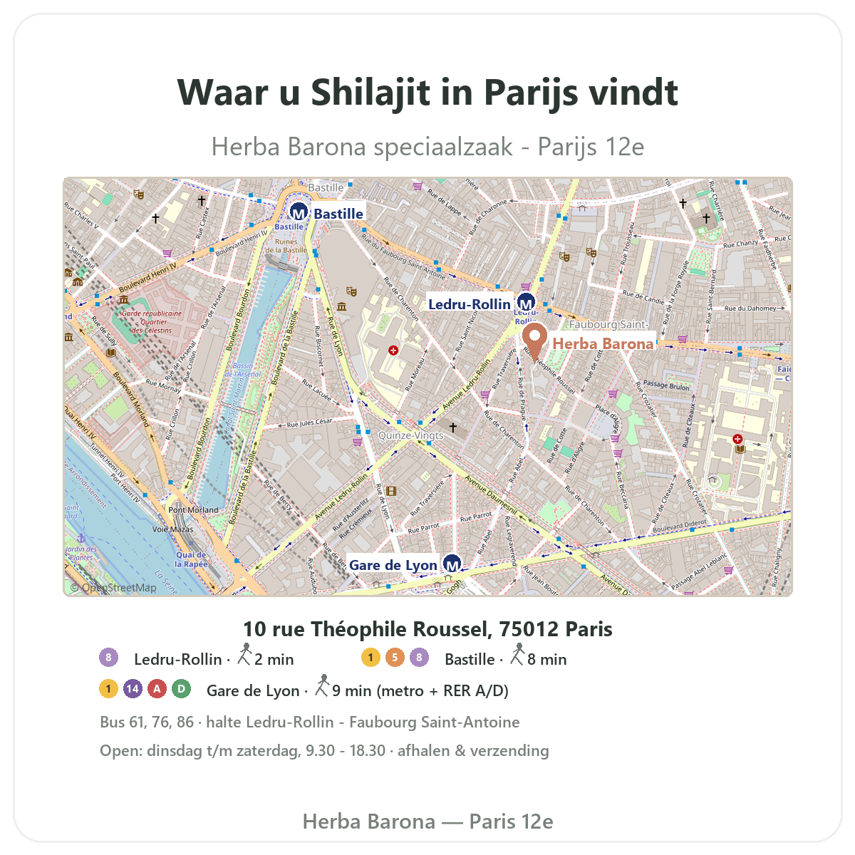 Trouver Shilajit resine Paris a Paris - plan boutique Herba Barona Paris 12e
