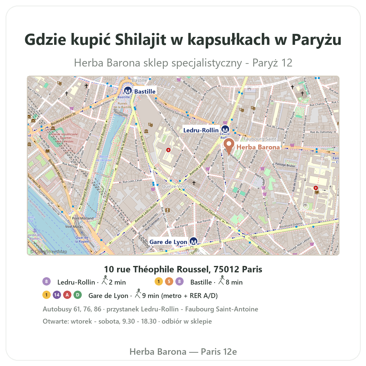 Jak znaleźć shilajit w kapsułkach w Paryżu - plan sklepu Herba Barona, z wysyłką również do Polski