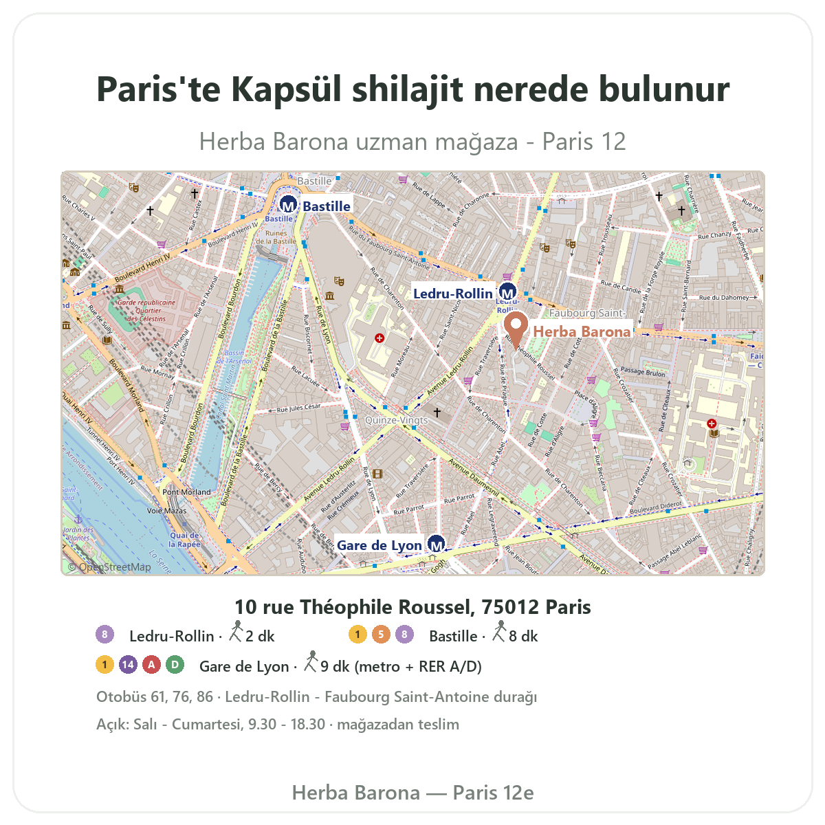 Paris’te kapsül shilajit nasıl bulunur - Herba Barona Paris 12. bölge mağaza haritası