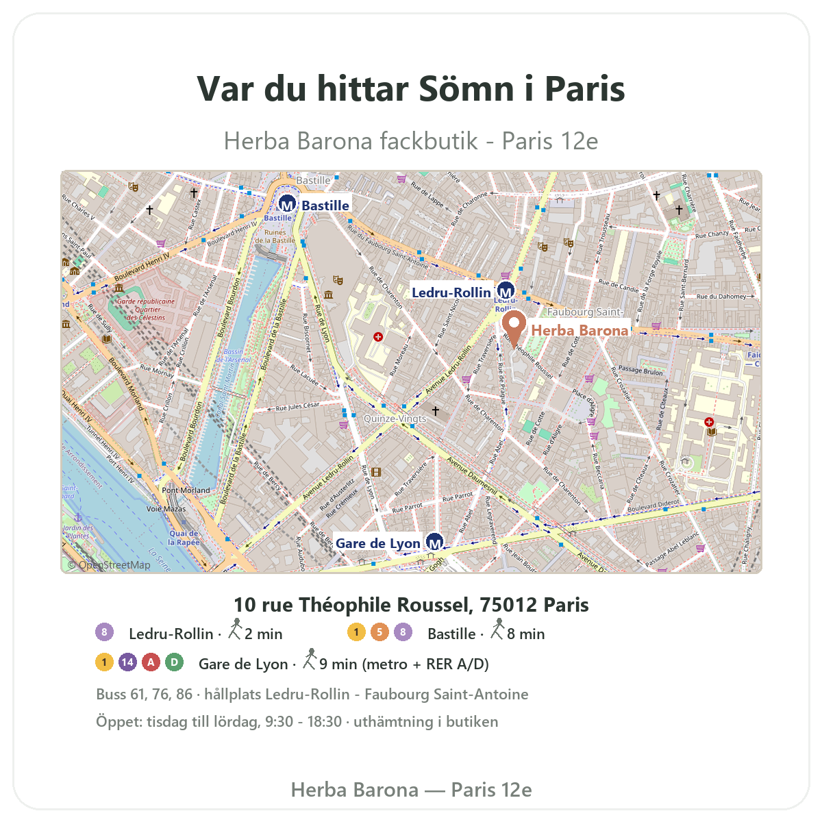 Hitta Sömn Paris i Paris - karta över butiken Herba Barona Paris 12e