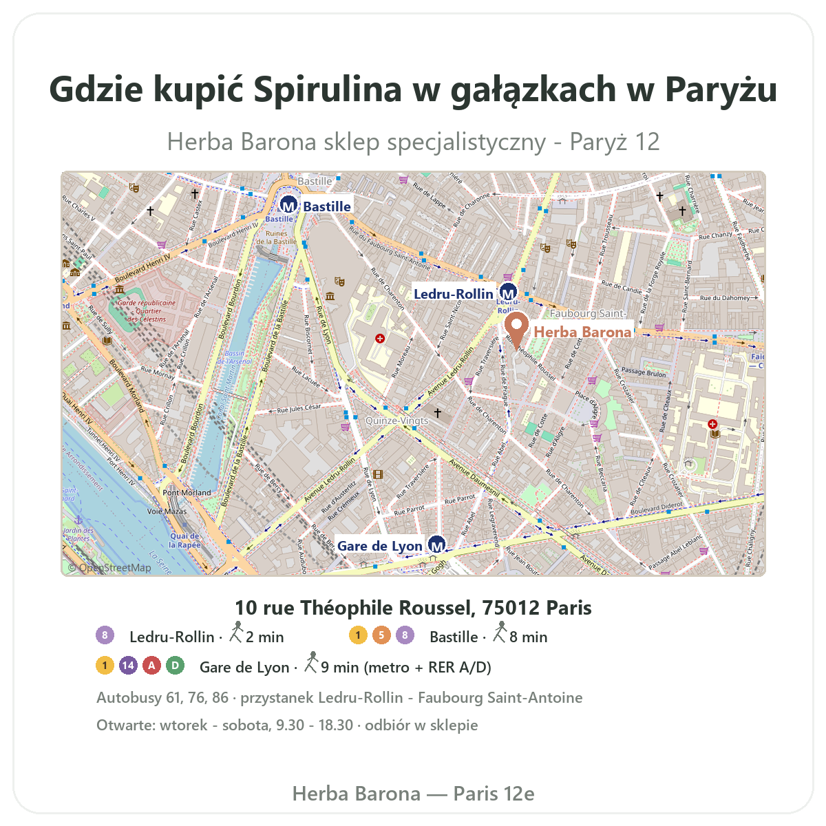 Jak znaleźć spirulinę w gałązkach - plan sklepu Herba Barona w Paryżu