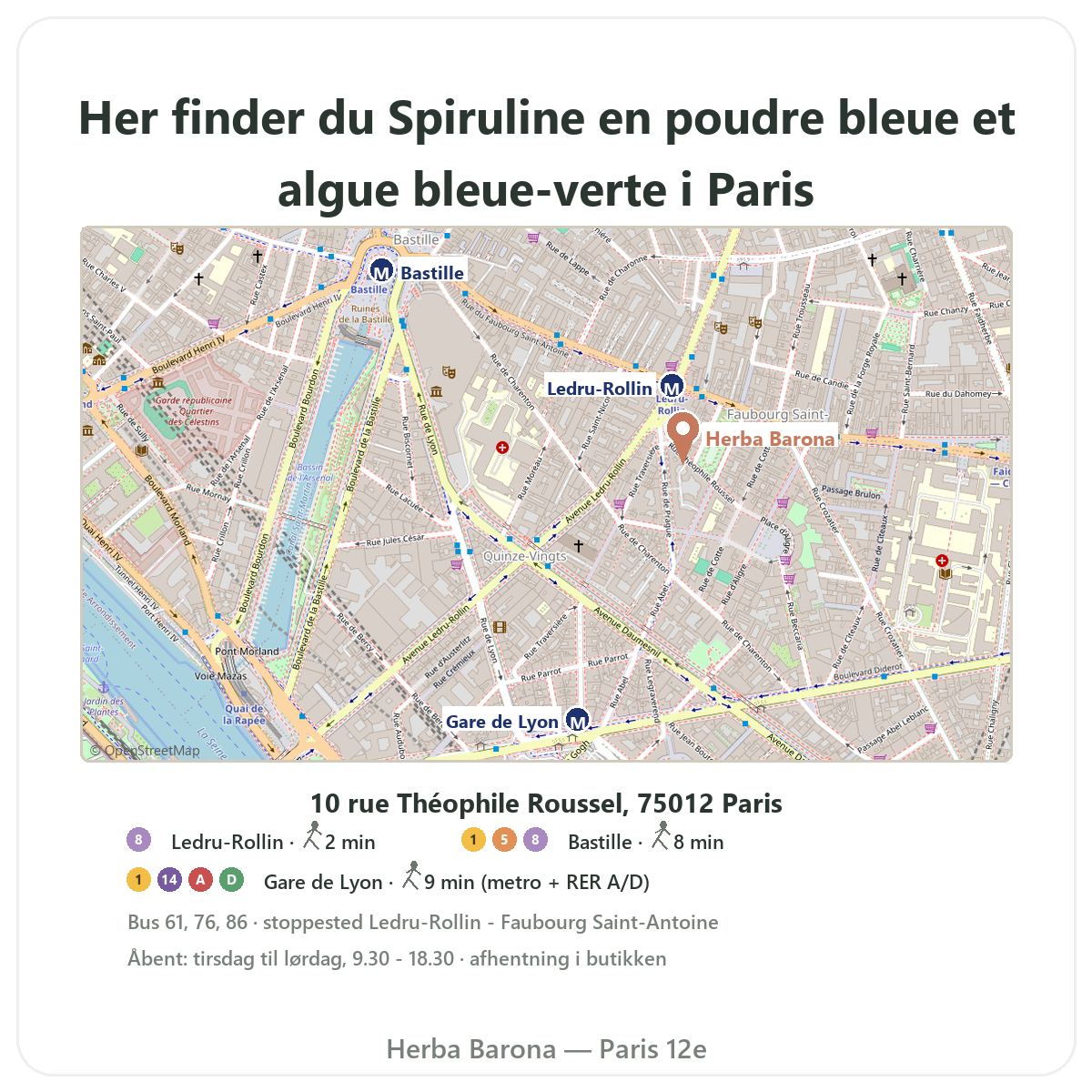 Find Blå spirulinapulver Paris i Paris - butikskort Herba Barona Paris 12