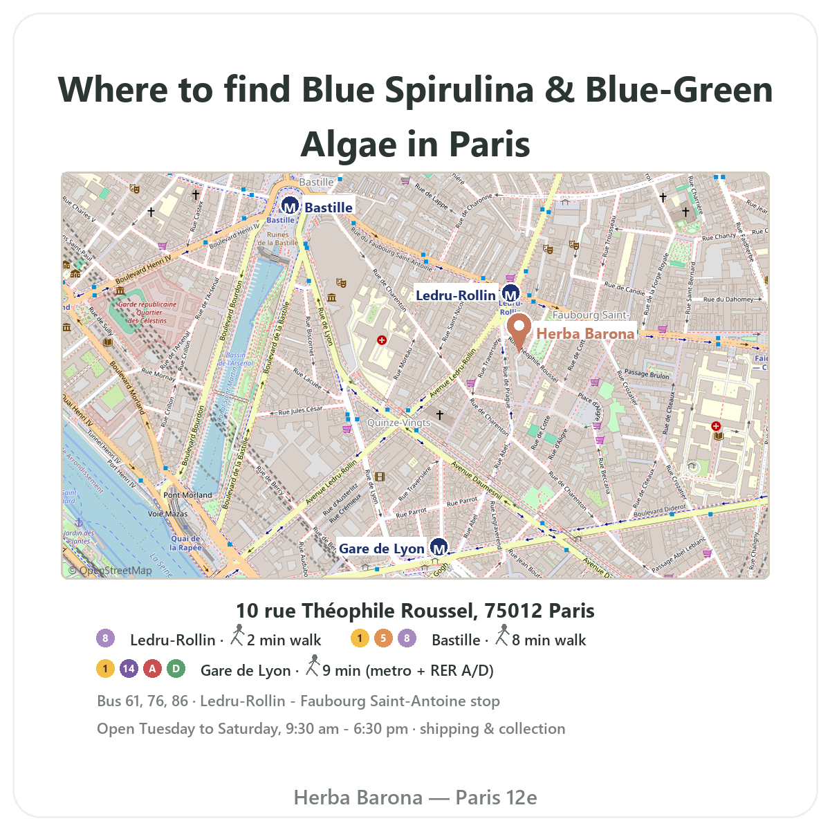 Trouver Spiruline poudre Paris a Paris - plan boutique Herba Barona Paris 12e