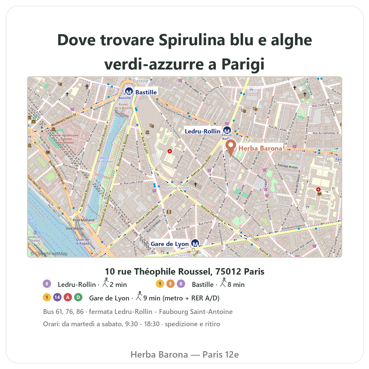 Come trovare Spirulina blu a Parigi - mappa del negozio Herba Barona Parigi 12e