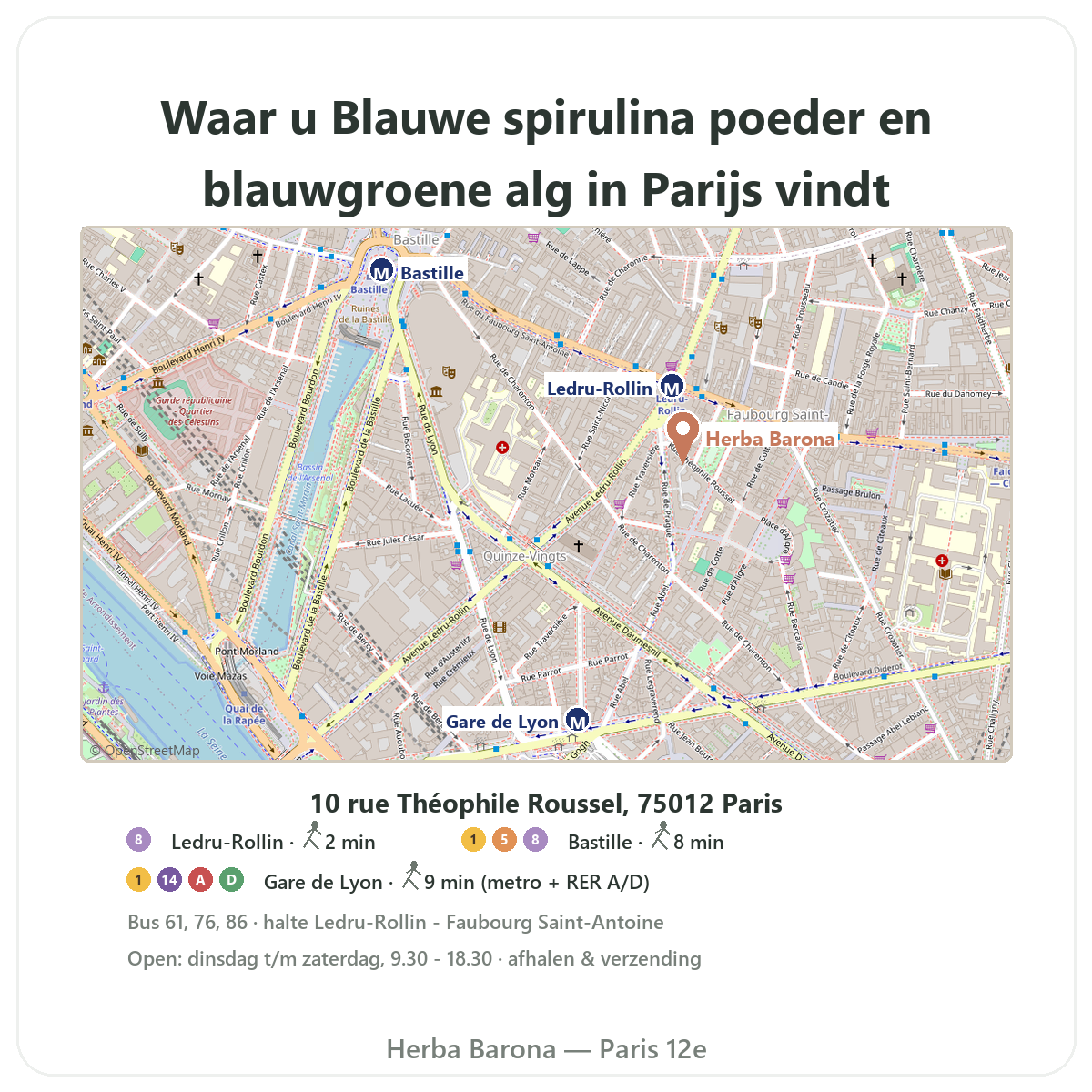 Spirulina poeder vinden in Parijs - plattegrond winkel Herba Barona Parijs