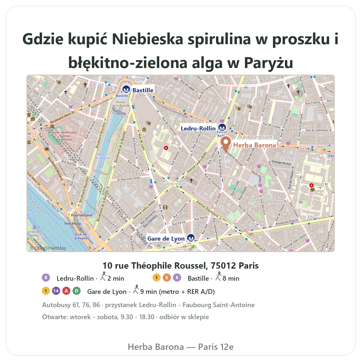 Jak znaleźć spirulinę w proszku - plan sklepu Herba Barona, Paryż 12