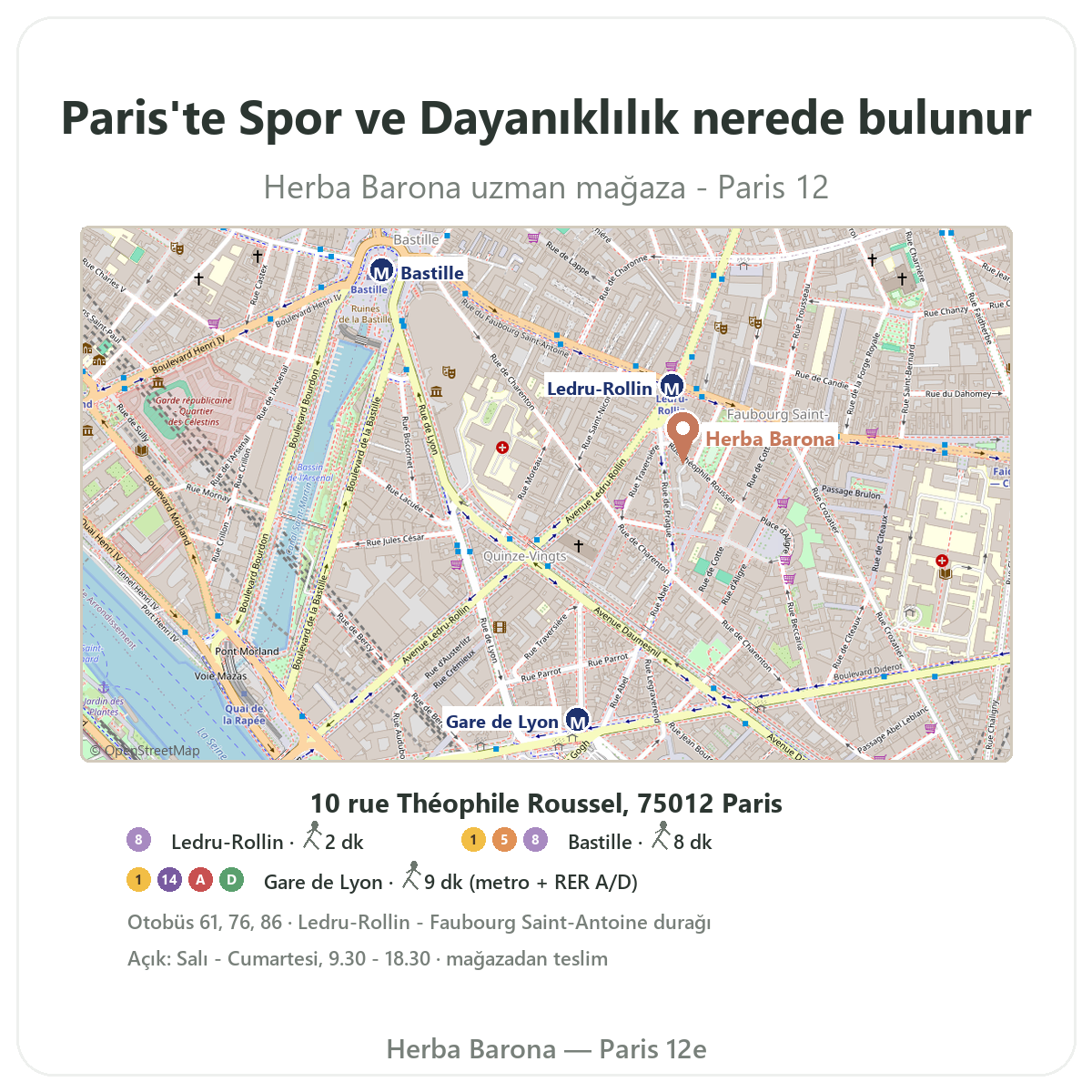 Paris’te spor ve dayanıklılık takviyelerini bulun - Herba Barona Paris 12e mağaza planı, Ledru-Rollin metrosu