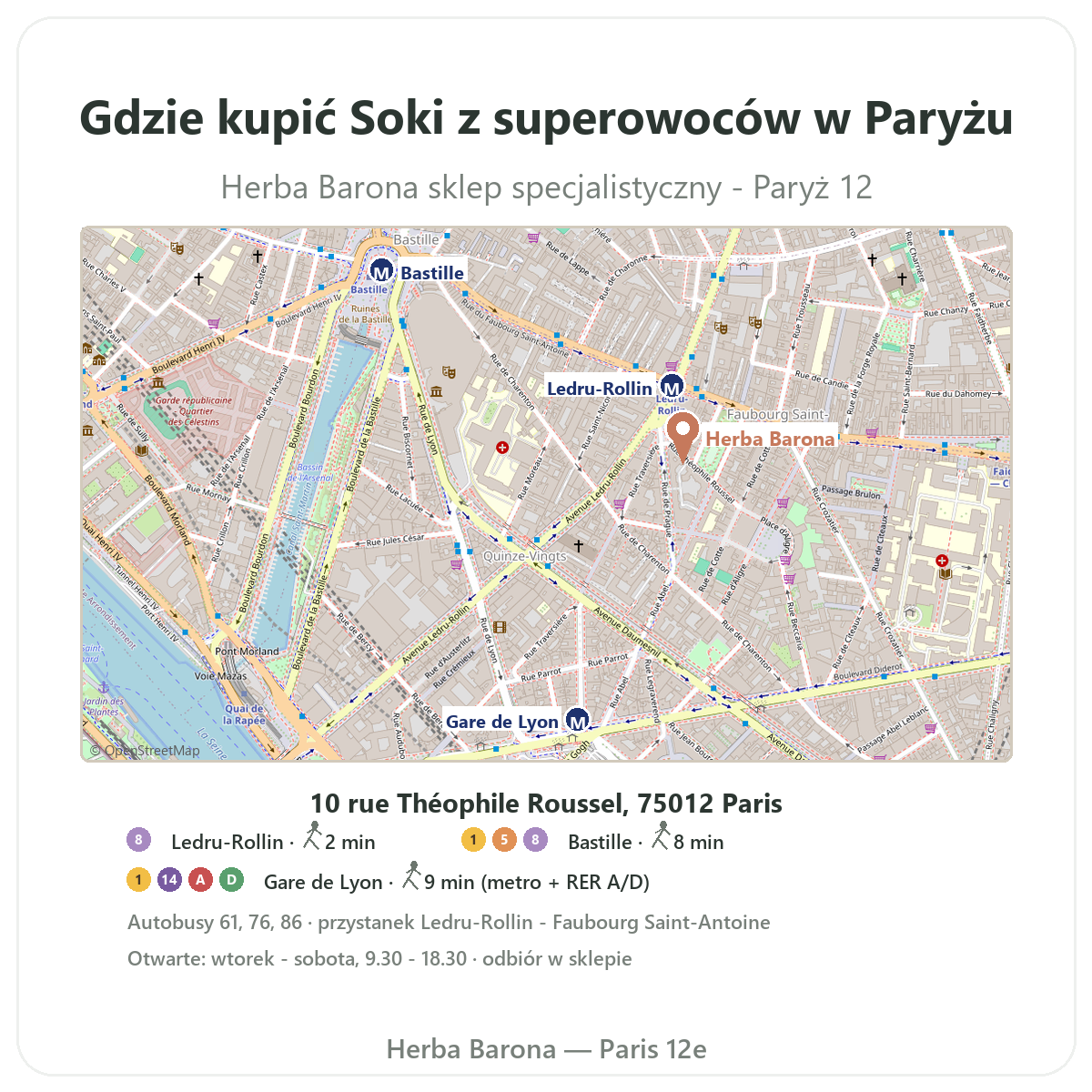 Jak znaleźć Soki z superowoców w Paryżu – plan sklepu Herba Barona, Paryż 12