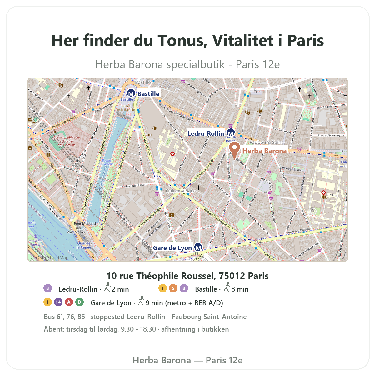 Find tonus, vitalitet og energi i Paris - kort over butikken Herba Barona Paris 12