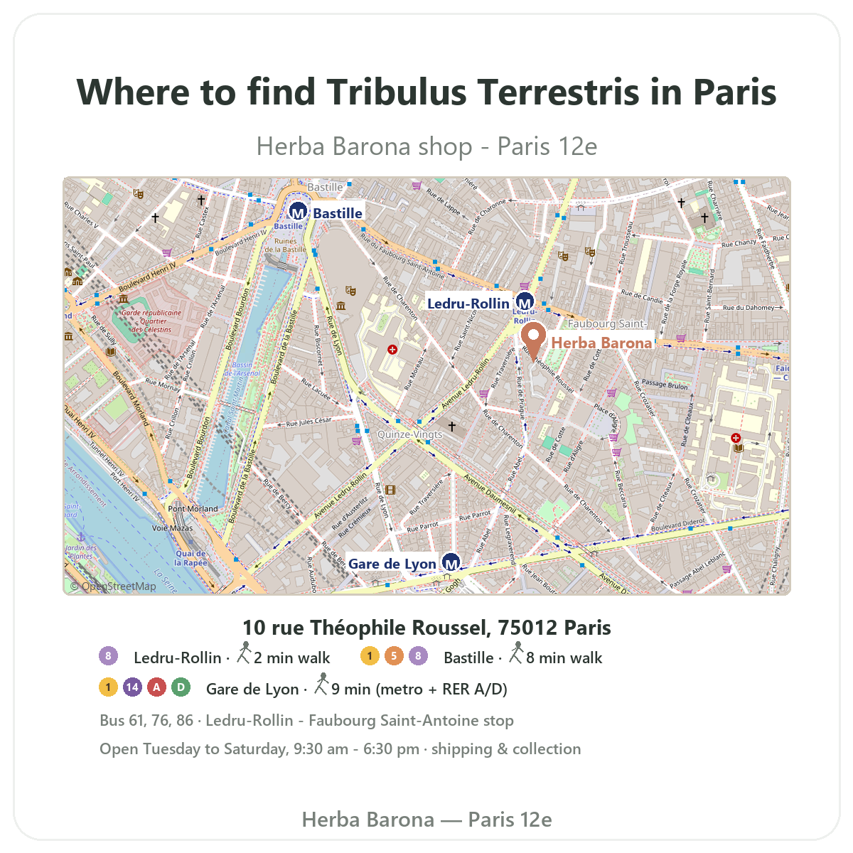 Find tribulus in Paris - map to Herba Barona shop Paris 12th