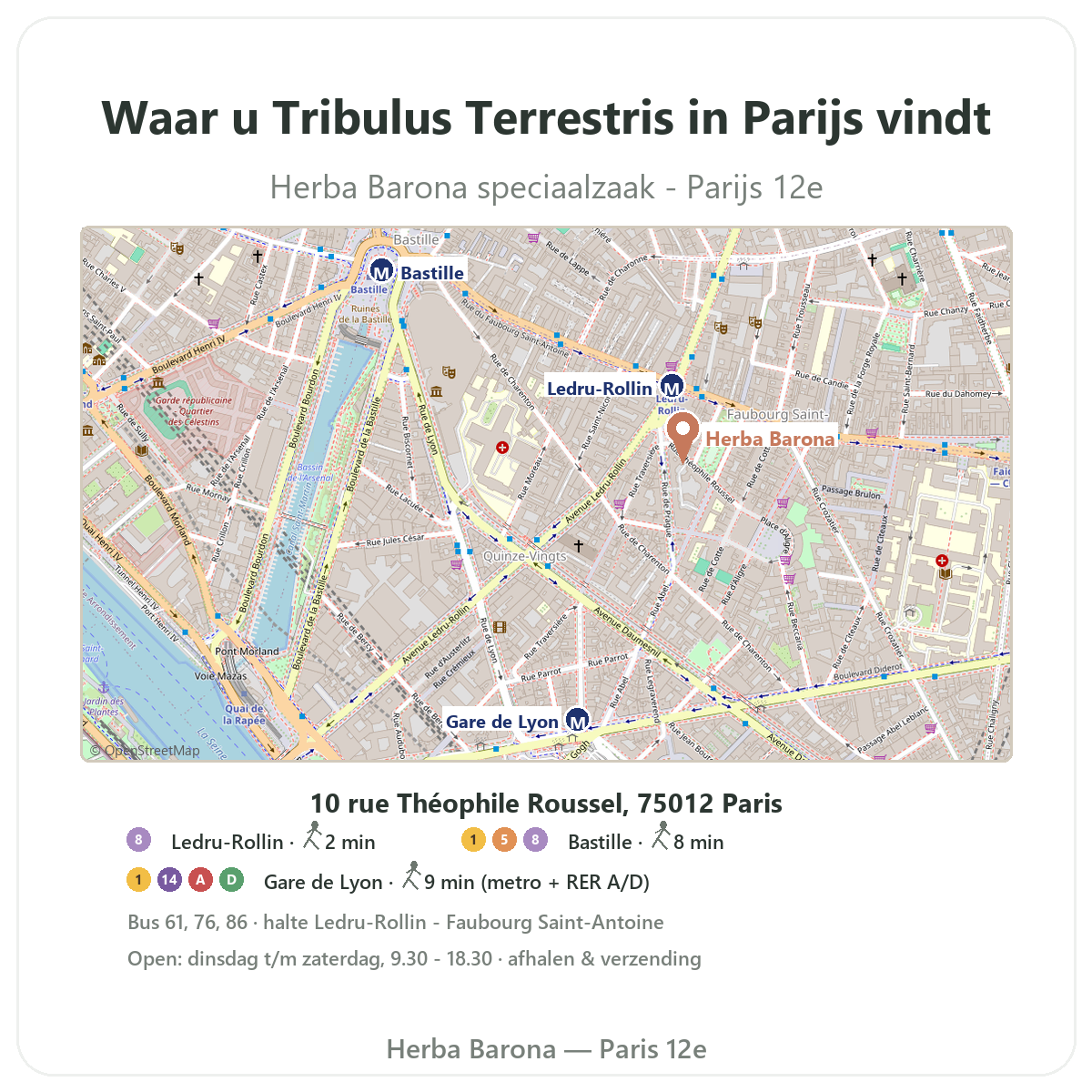 Tribulus vinden in Parijs - winkelplattegrond Herba Barona Parijs 12e