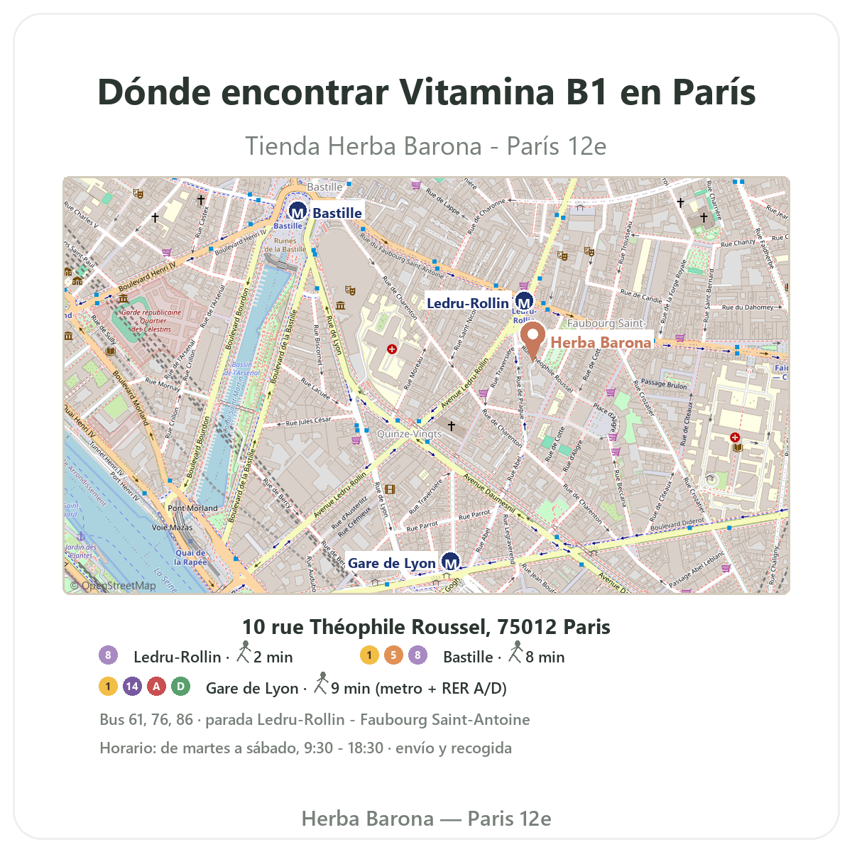 Cómo encontrar Vitamina B1 París en París - plano de la tienda Herba Barona París 12e