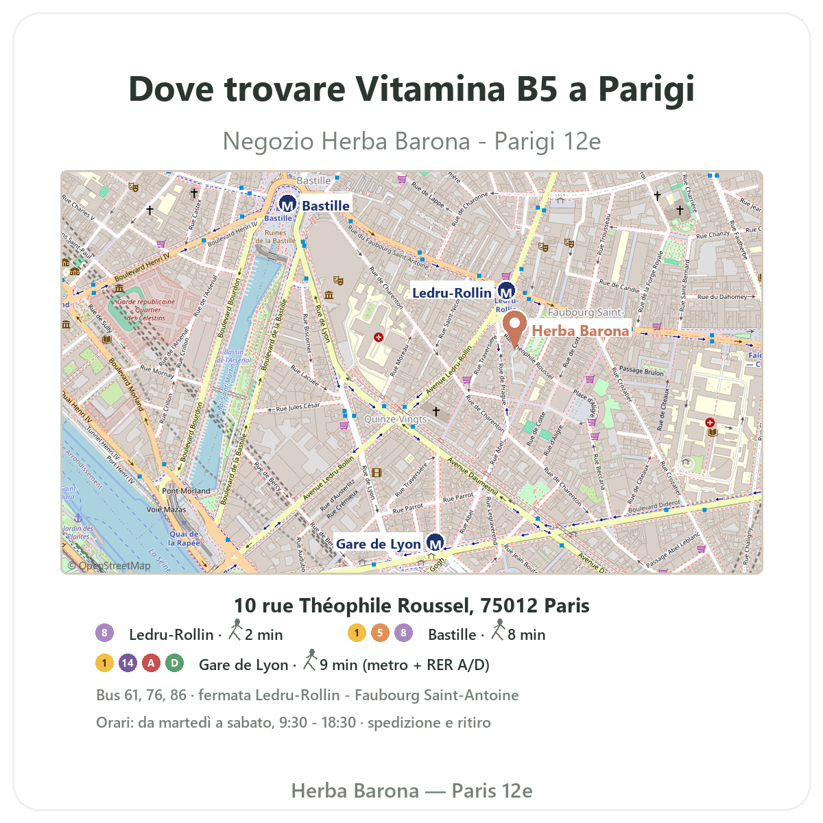 Trovare Vitamina B5 Parigi a Parigi - mappa negozio Herba Barona Parigi 12e