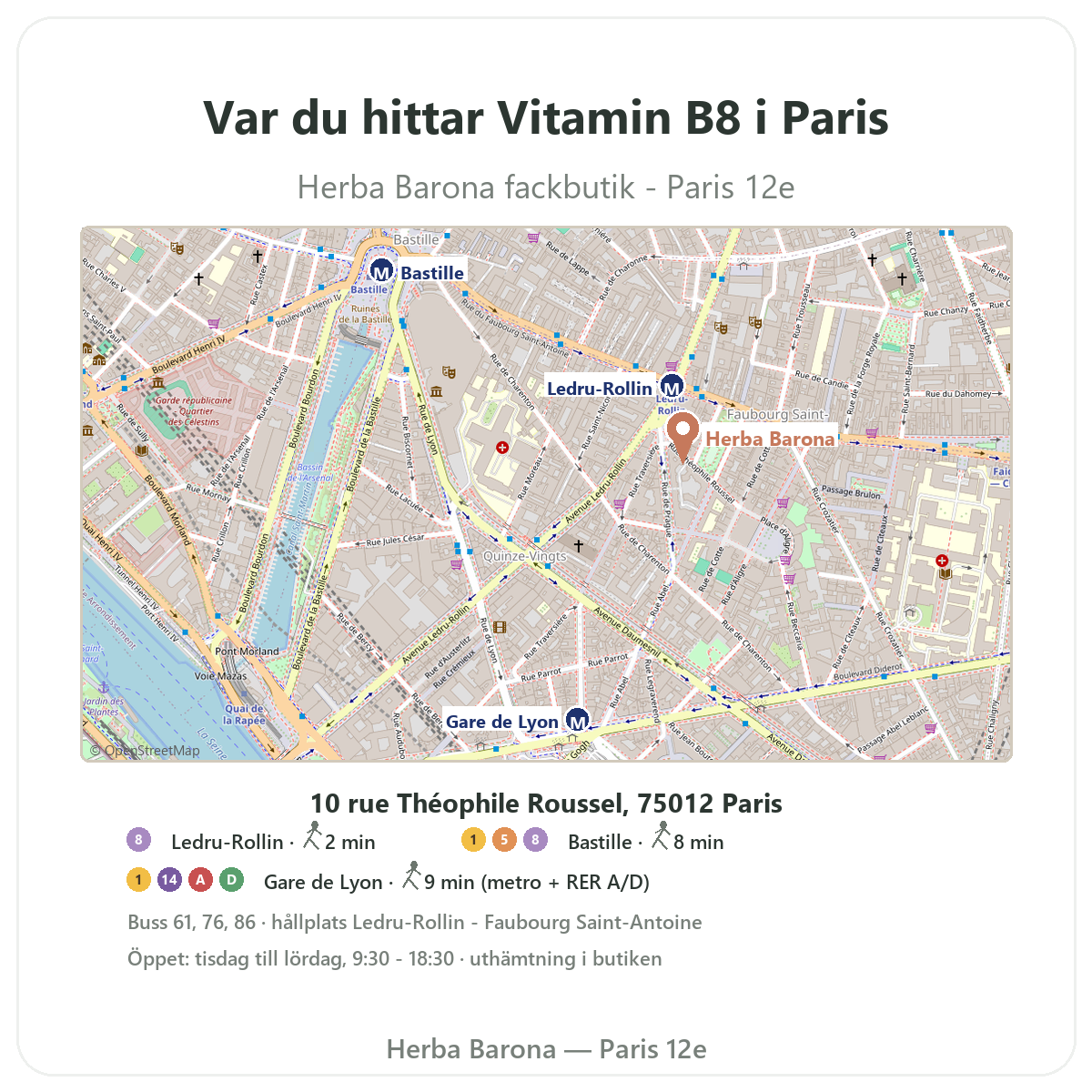 Hitta Vitamin B8 Paris i Paris – butikskarta hos Herba Barona Paris 12e