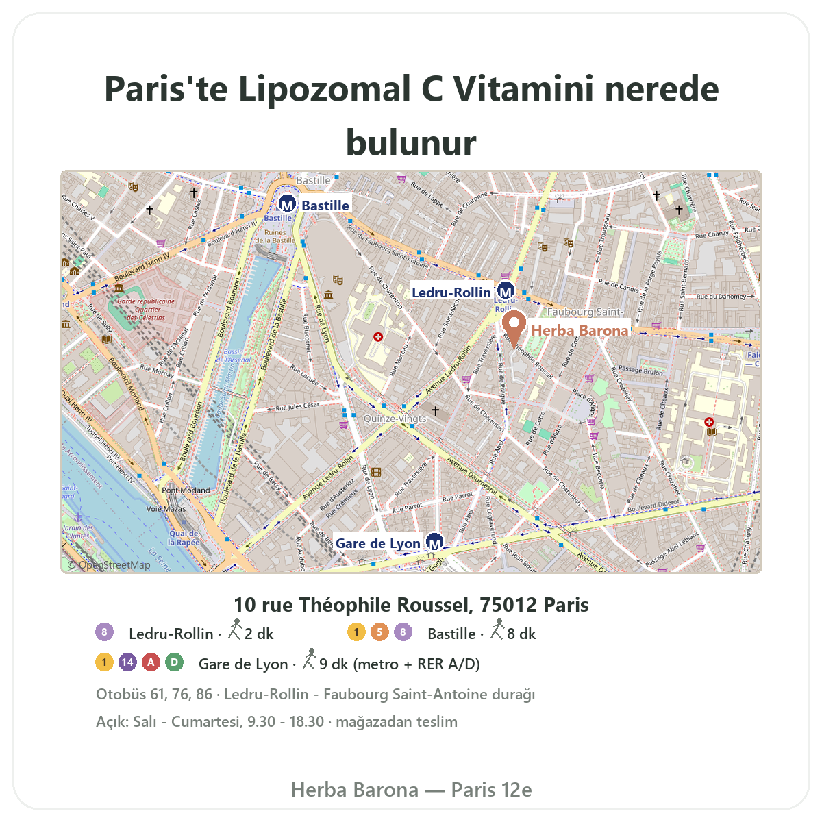 Paris’te Lipozomal C Vitamini nasıl bulunur - Herba Barona Paris 12. bölge mağaza planı