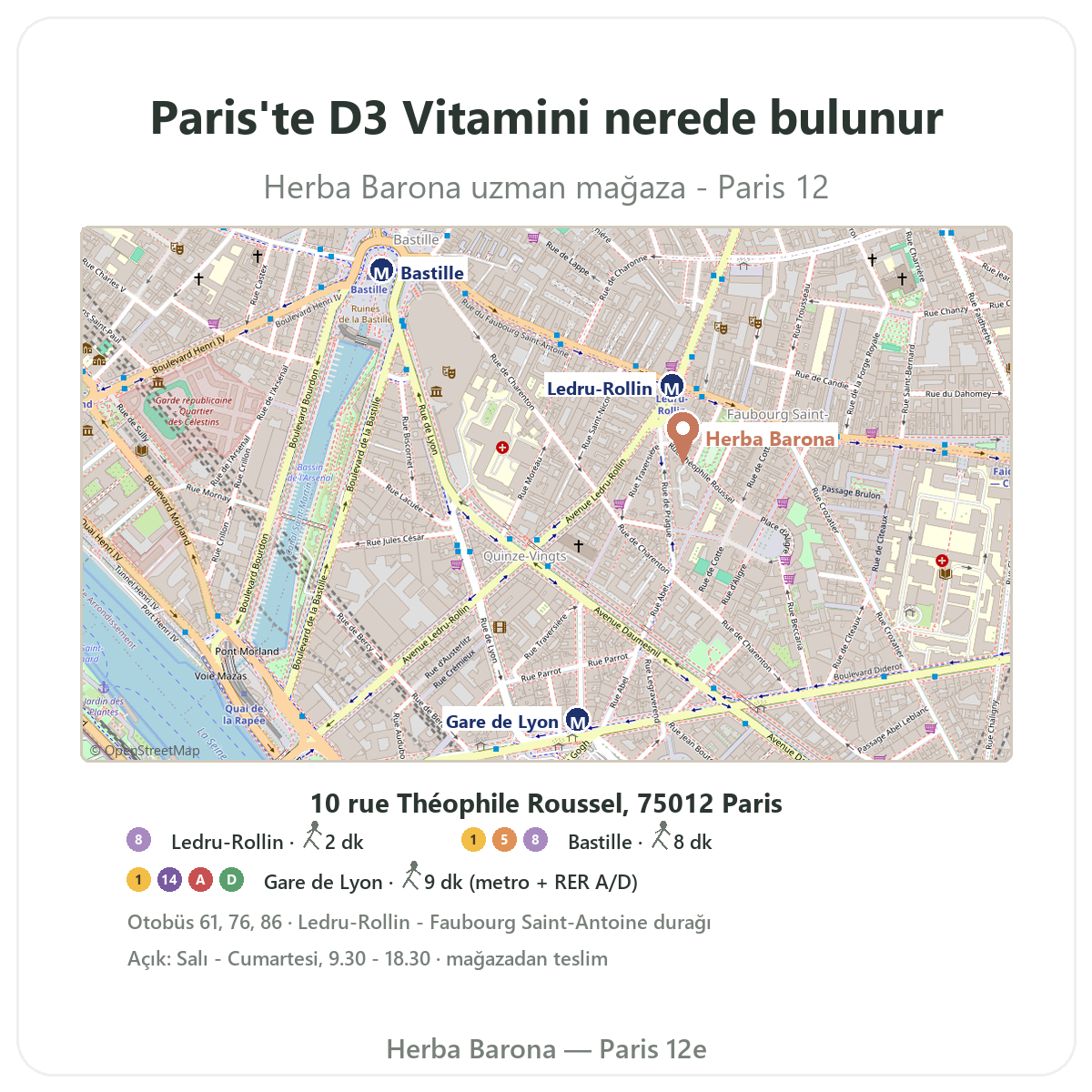Paris’te D3 K2 Vitamini nasıl bulunur - Herba Barona Paris 12. bölge mağaza planı