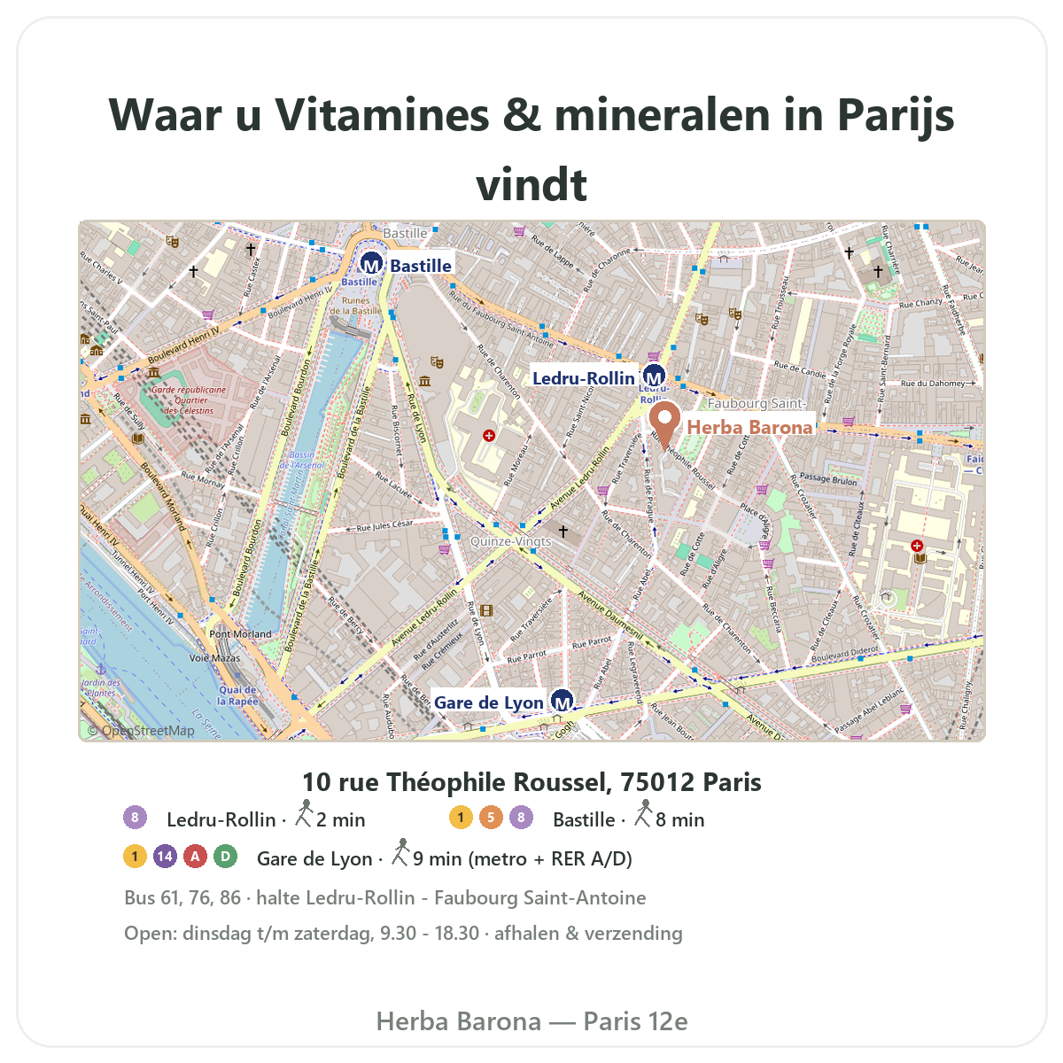 Trouver Vitamines mineraux Paris a Paris - plan boutique Herba Barona Paris 12e
