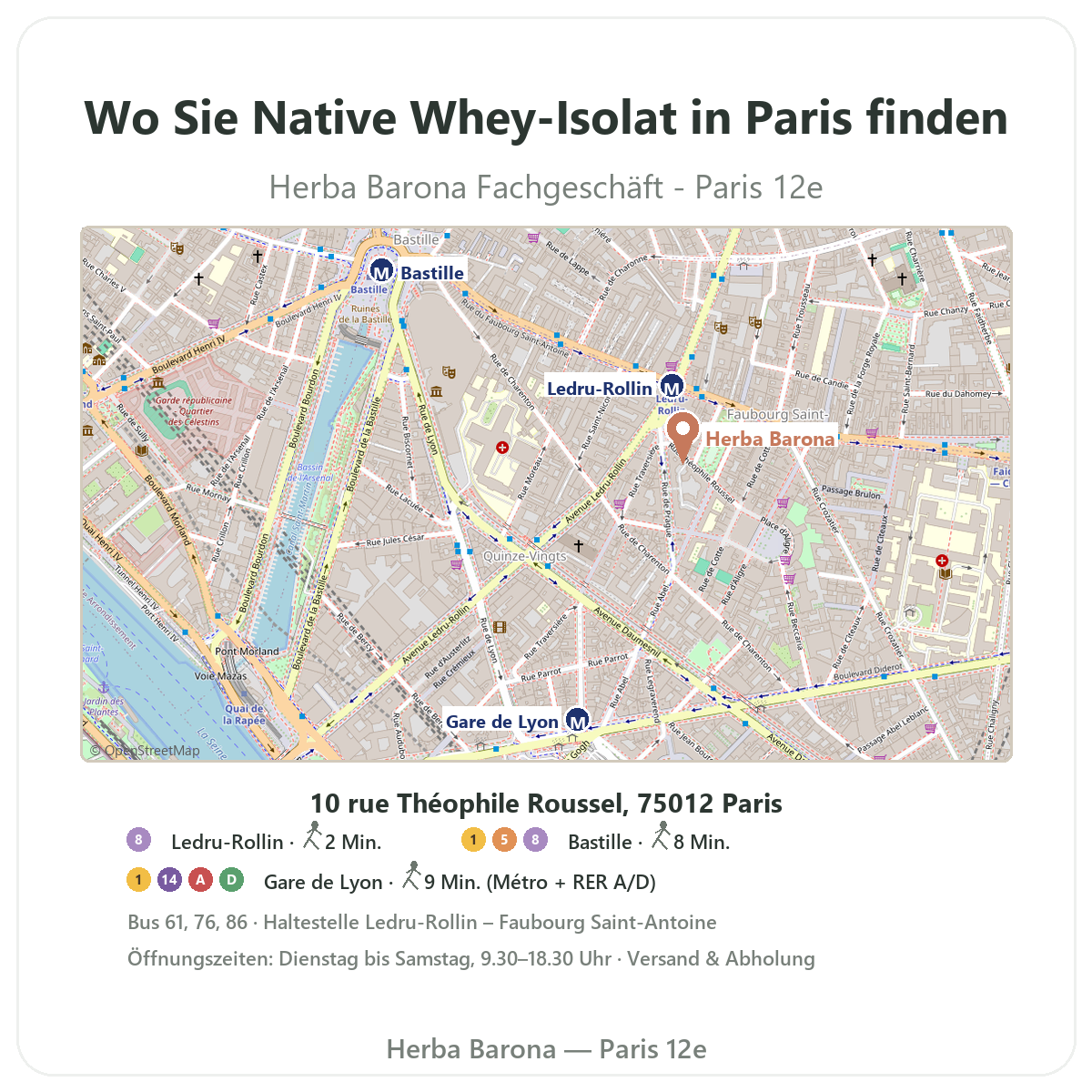 Natives Whey-Isolat in Paris finden - Lageplan Herba Barona Paris 12e