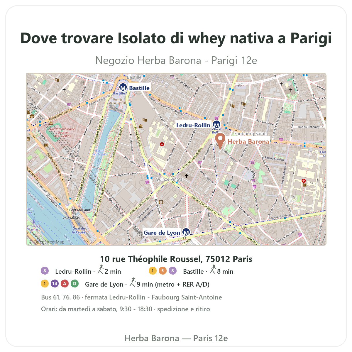 Trovare Isolato di whey nativa Parigi a Parigi - mappa del negozio Herba Barona Parigi 12e