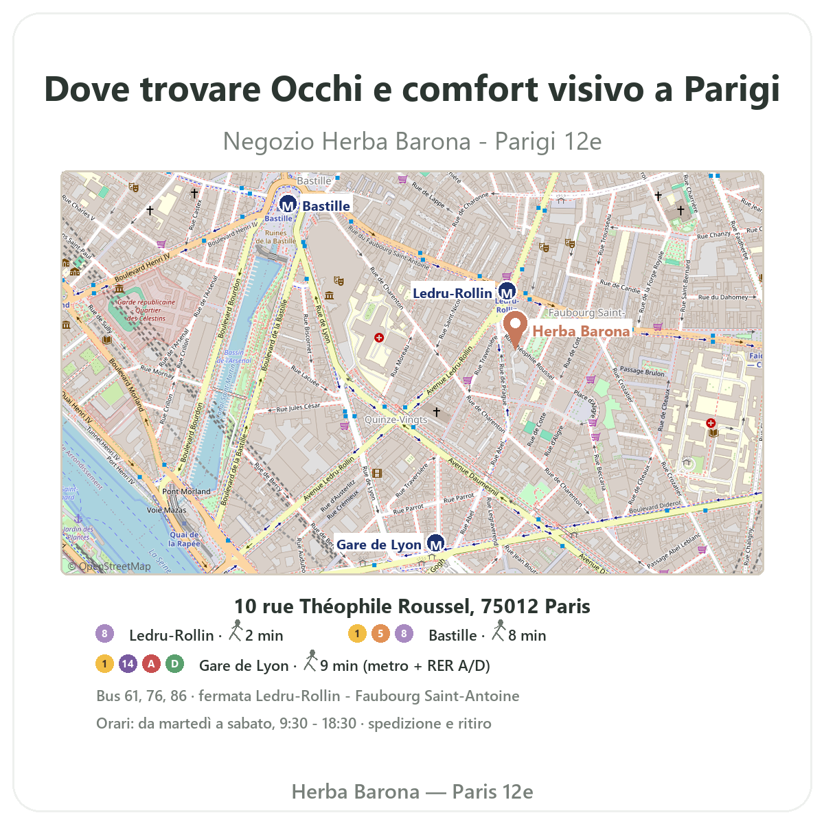 Trovare Occhi comfort visivo a Parigi - mappa negozio Herba Barona Parigi 12e