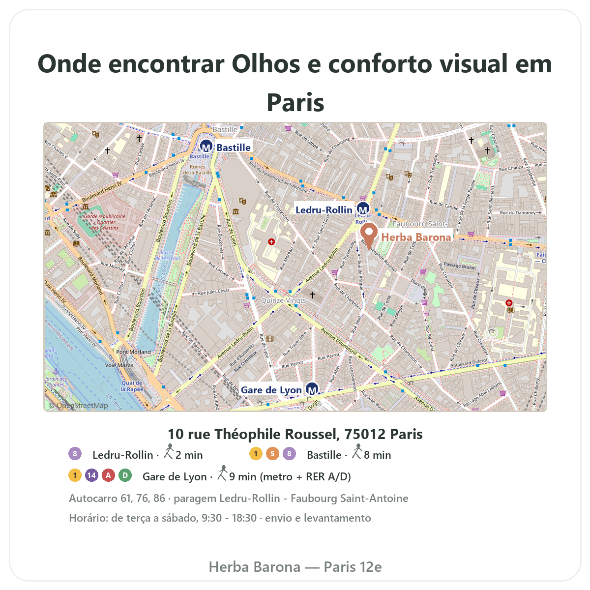 Encontrar Olhos, conforto visual em Paris - mapa da loja Herba Barona Paris 12e