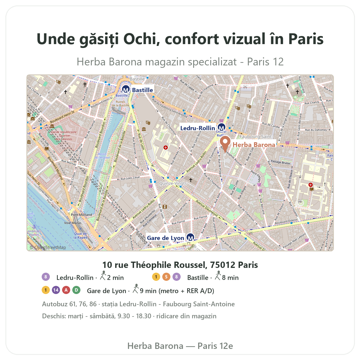 Găsiți Ochi, confort vizual Paris la Paris - planul magazinului Herba Barona Paris, arondismentul 12