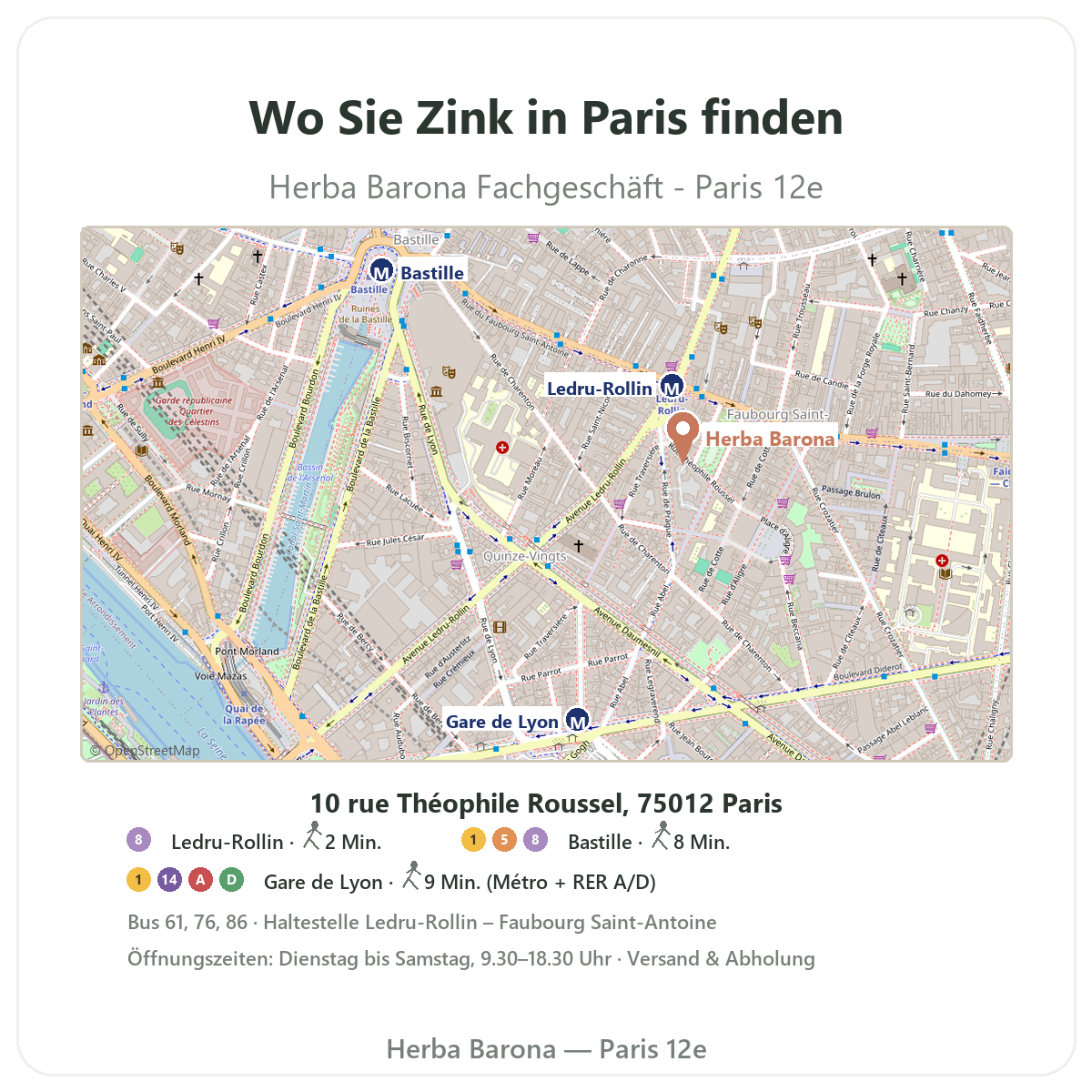 Zink in Paris finden - Lageplan Herba Barona Paris 12e Metro Ledru-Rollin