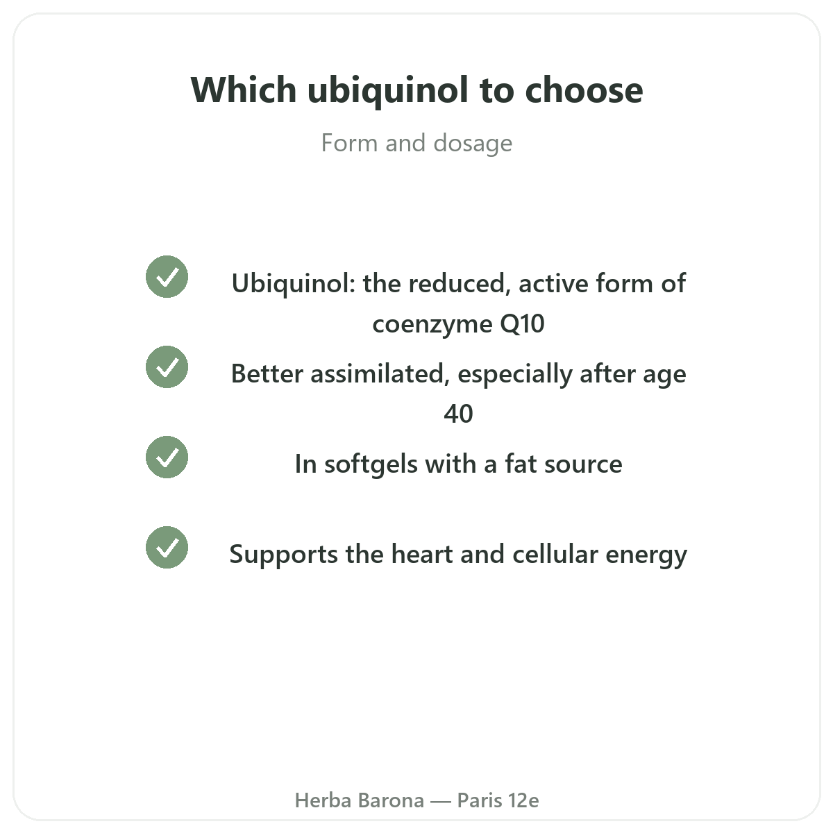 Ubiquinol Paris Paris - engagements qualite chez Herba Barona Paris 12e