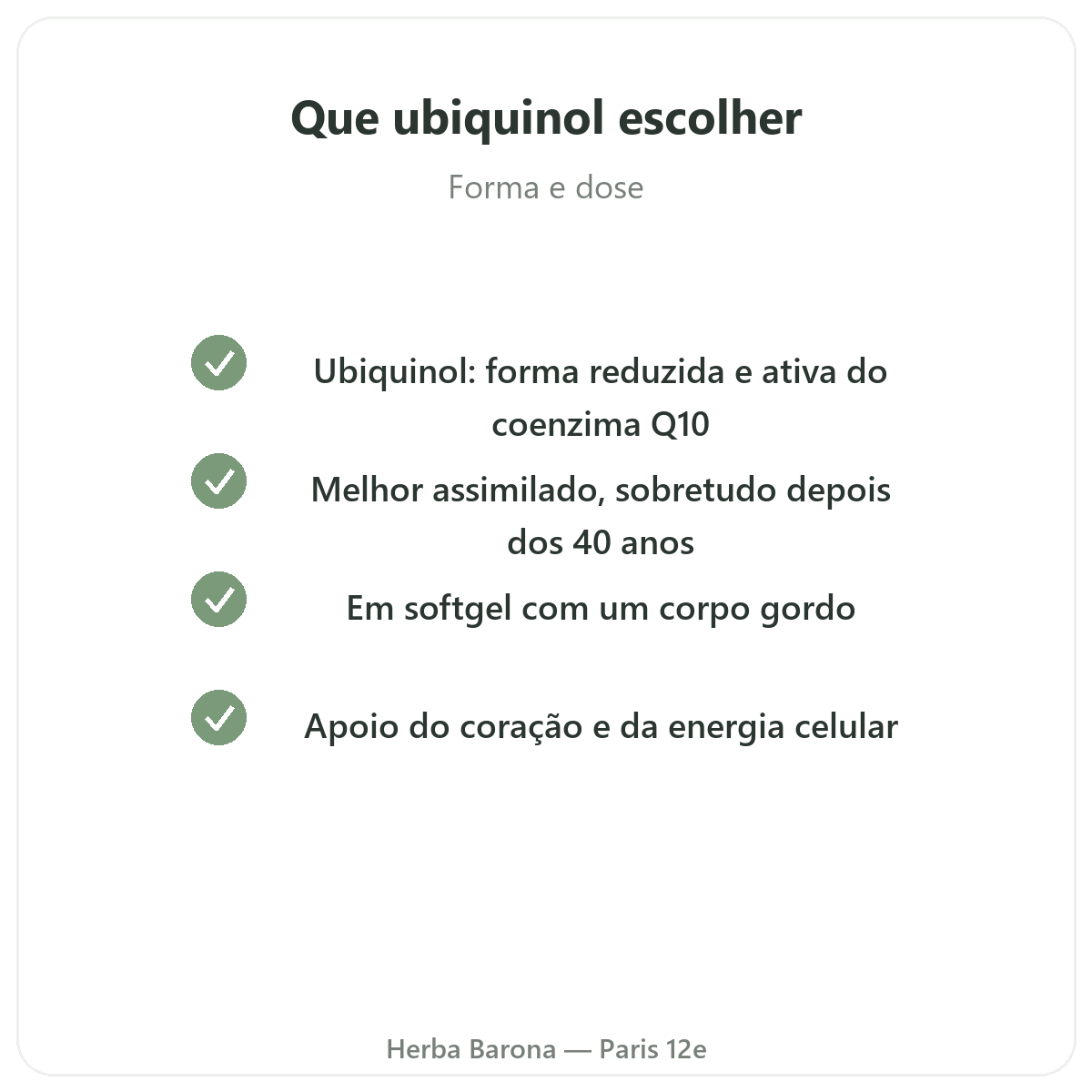 Ubiquinol Paris - compromissos de qualidade na Herba Barona Paris 12e