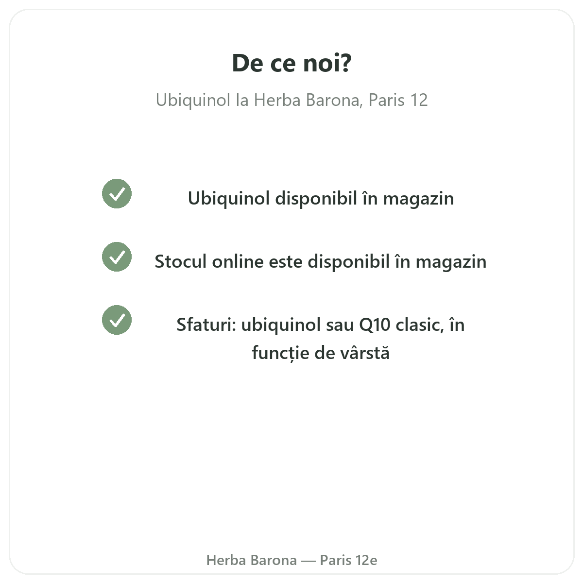 De ce să cumpărați Ubiquinol la Herba Barona Paris arondismentul 12