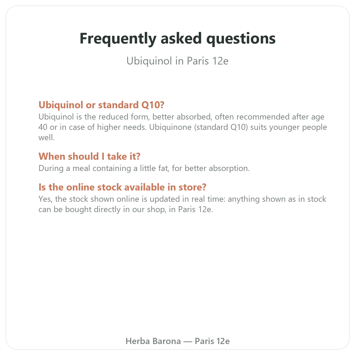 Questions frequentes Ubiquinol Paris a Paris - Herba Barona Paris 12e