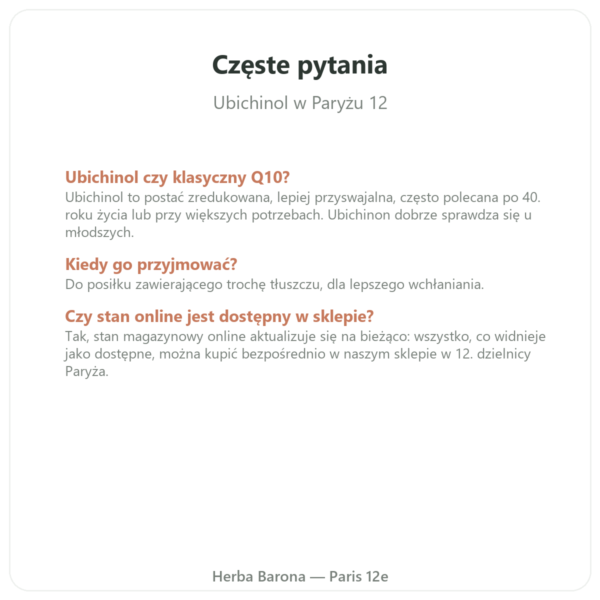 Najczęstsze pytania o ubichinol - Herba Barona, dostawa w całej Polsce