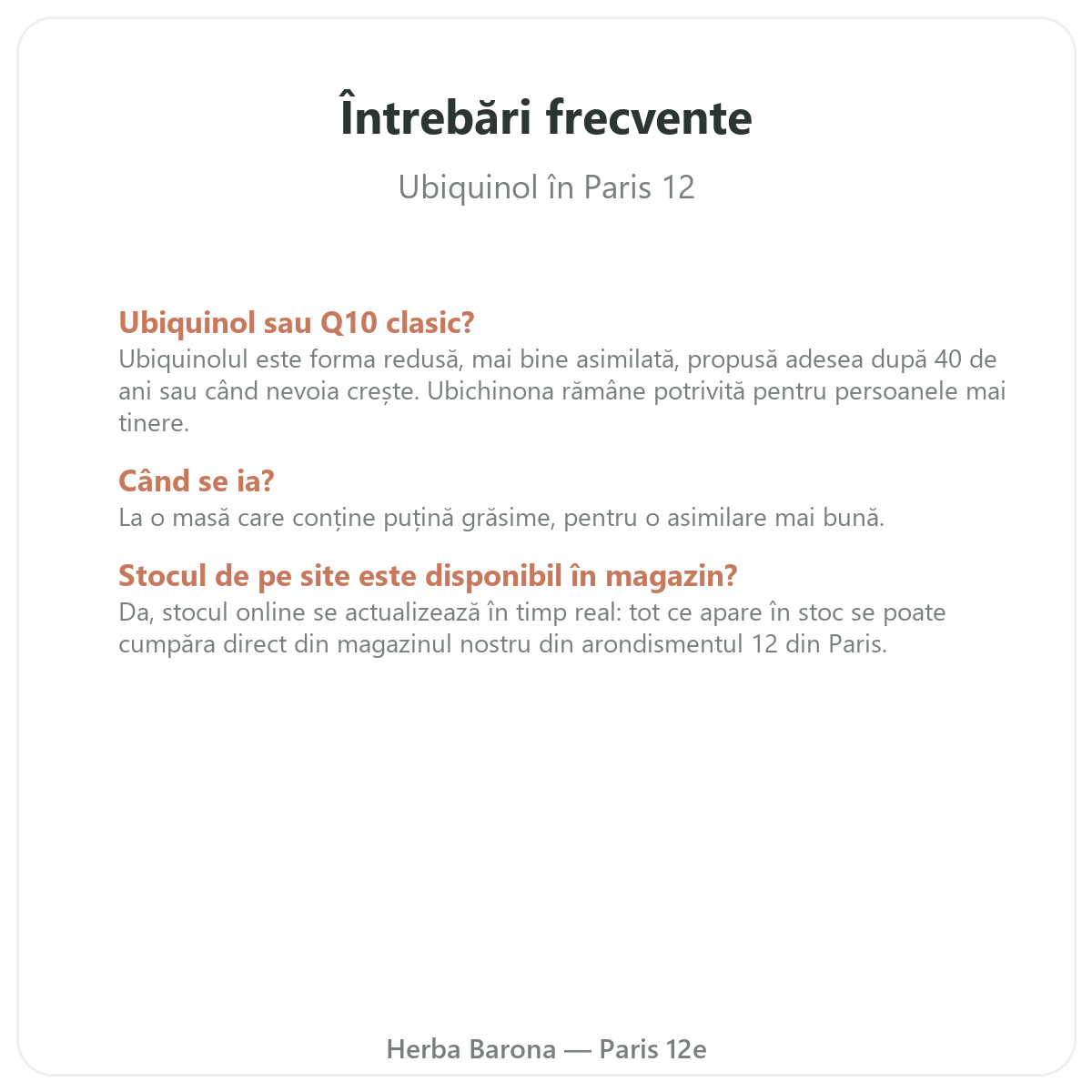 Întrebări frecvente Ubiquinol - Herba Barona Paris arondismentul 12
