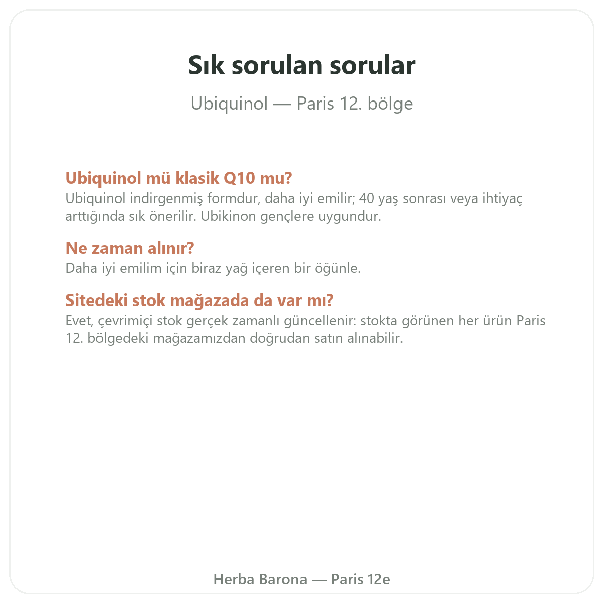 Ubikinol hakkında sık sorulan sorular - Herba Barona Paris 12. bölge