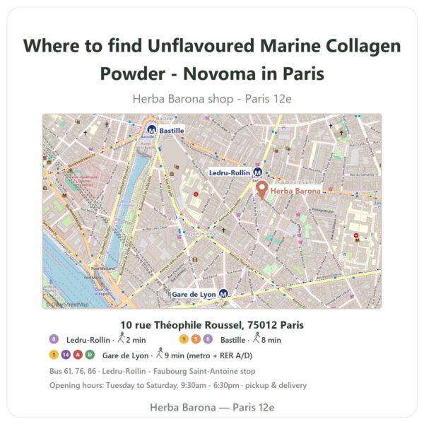 Where to find Unflavoured Marine Collagen Powder - Novoma in Paris - store map Herba Barona Paris 12e