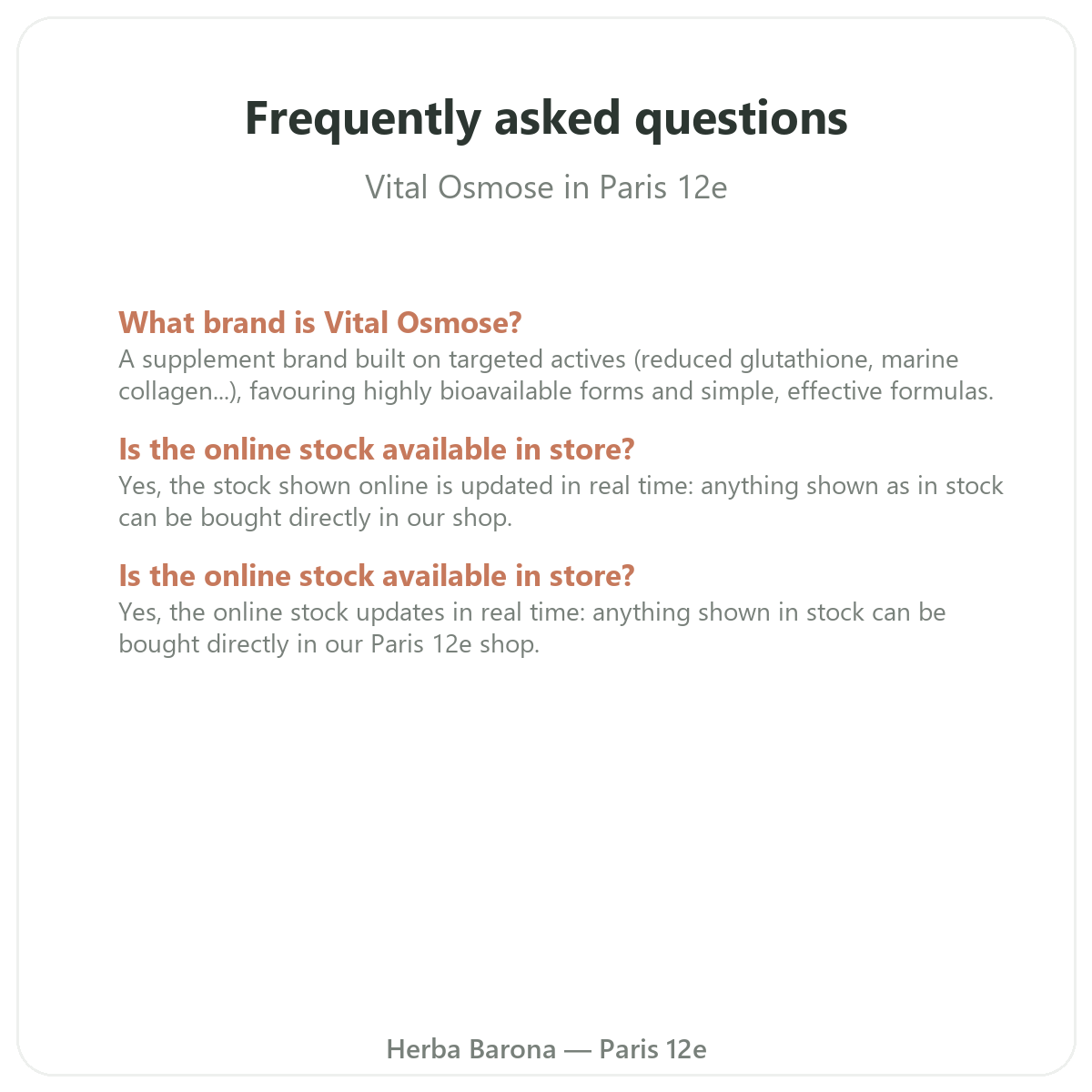 Questions frequentes Vital Osmose a Paris - Herba Barona Paris 12e