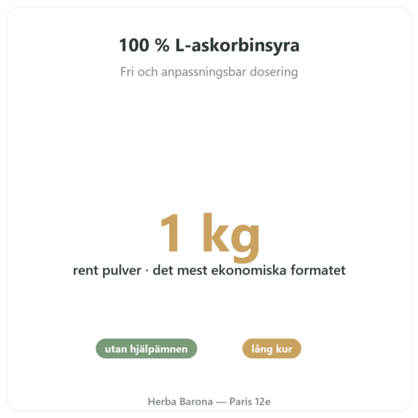 Vitamin C pulver – Novoma – 1kg fördelar och nyckelfakta Paris Herba Barona
