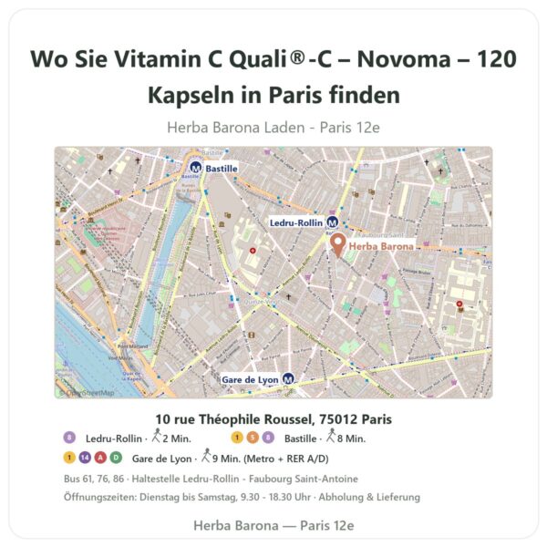Wo finden Sie Vitamin C Quali®-C – Novoma – 120 Kapseln in Paris - Ladenplan Herba Barona Paris 12e