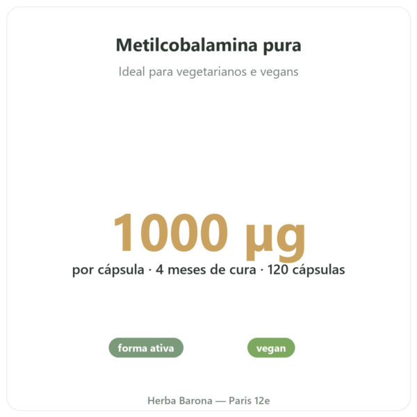 Vitamina B12 Metilcobalamina Novoma 120 cápsulas benefícios e dados principais Paris Herba Barona