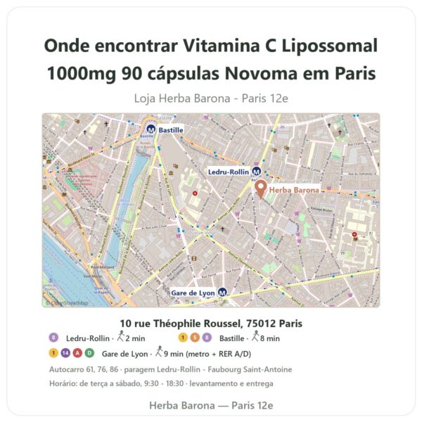 Onde encontrar Vitamina C Lipossomal 1000mg 90 cápsulas Novoma em Paris - mapa da loja Herba Barona Paris 12e