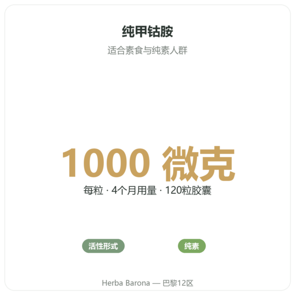 维生素 B12 甲基钴胺素 – Novoma – 120 粒胶囊 功效与数据 Paris Herba Barona