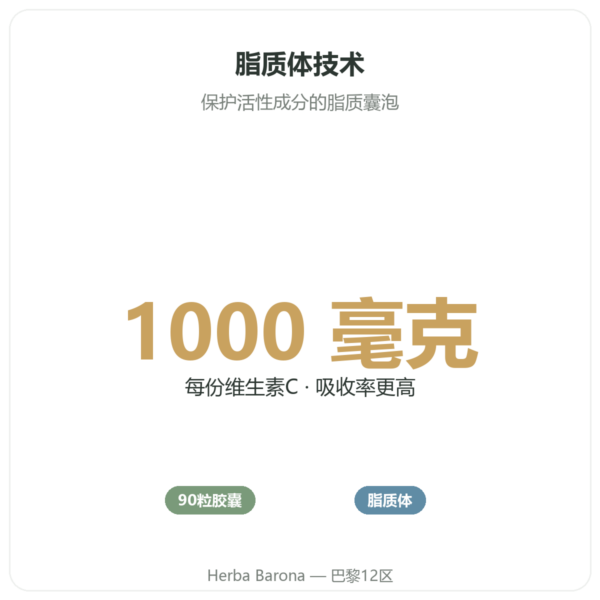 脂质体维生素 C 1000 mg 90 粒胶囊 Novoma - 购买 功效与数据 Paris Herba Barona
