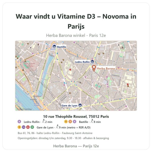 Waar vindt u Vitamine D3 – Novoma in Parijs - winkelplattegrond Herba Barona Paris 12e
